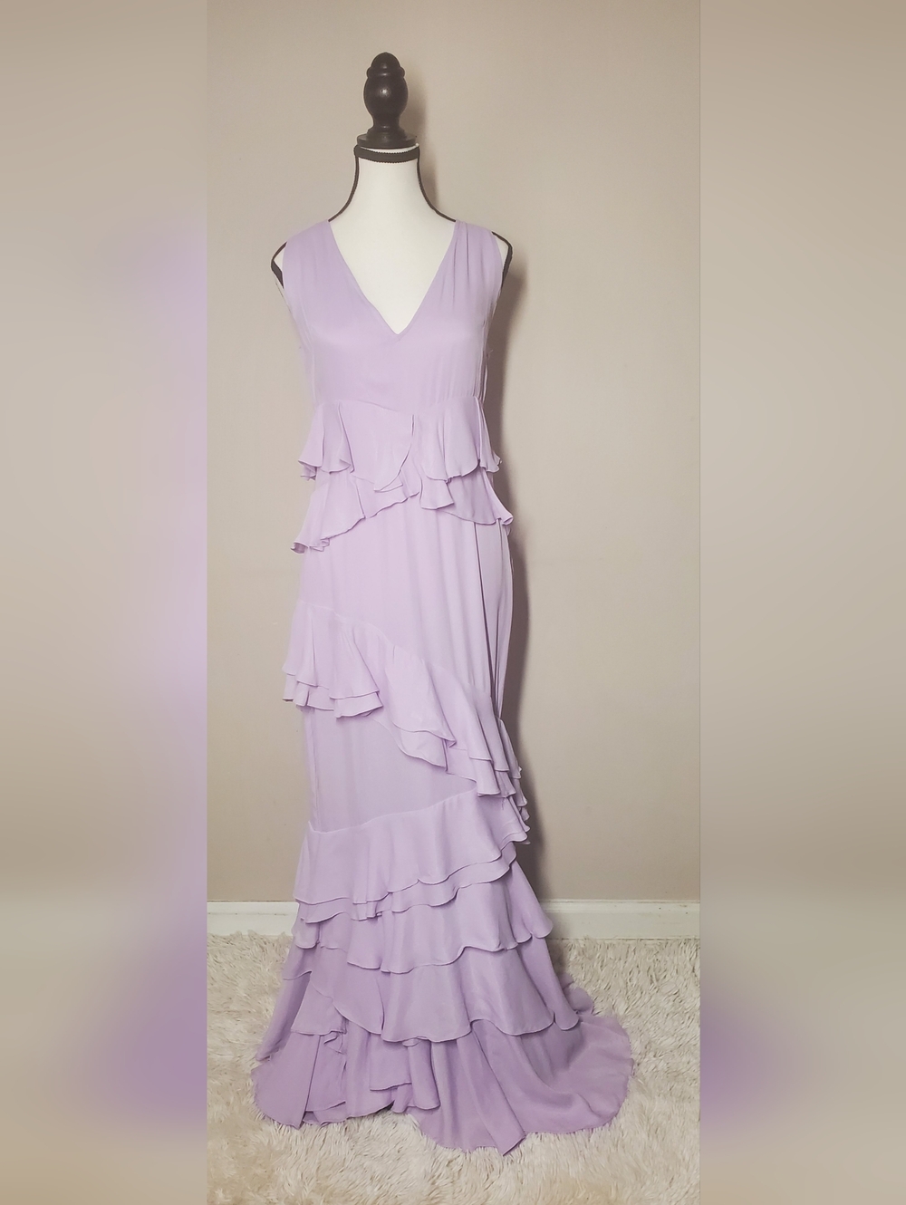 Anthropologie Let Me Be Femme Ruffled Lavender V-Neck Maxi Dress Size M - Picture 5 of 15